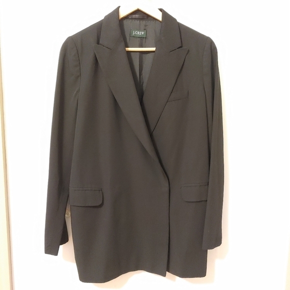 J. Crew Black Double Breasted Flat Front Wrap Blazer Hidden Button Jacket - Picture 8 of 8